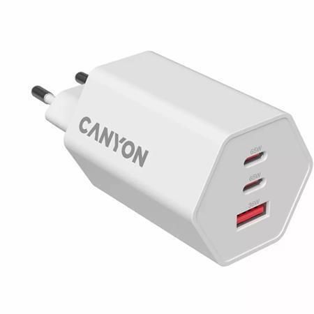 Nástěnná nabíječka Hexagon 65, bílá, 1x USB-A, 2x USB-C, 65W, CANYON CND-CHAHEX65W
