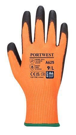 Ochranné rukavice Cut 5, oranžová, HPPE, hi-vis podšívka, odolné proti proříznutí, velikost L