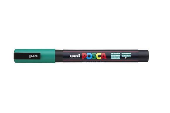 Akrylový popisovač Posca PC-3M, smaragdová, 0,9-1,3 mm, UNI