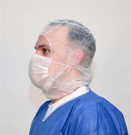 Kukla s rouškou Astro-cap, bílá, 2-vrstvá, jednorázová, 100 ks/balení, N139 ,balení 100 ks