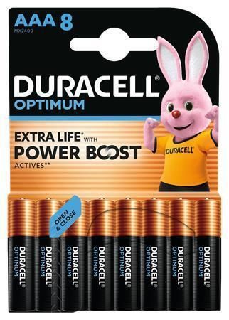 Baterie Optimum, AAA micro, 8 ks, bez plastu, DURACELL 10PP110052 ,balení 8 ks
