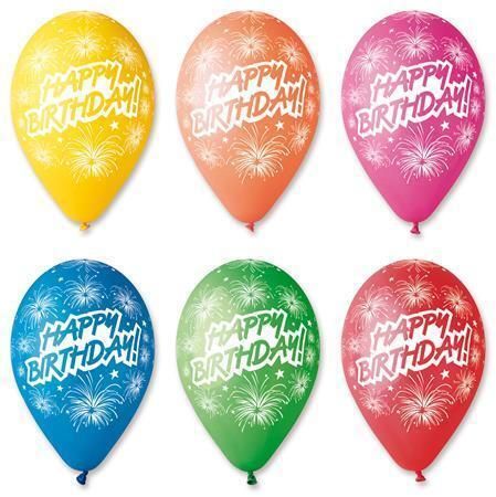 Balónek, Happy Birthday, ohňostroj, 30 cm ,balení 10 ks