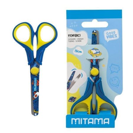 Nůžky GOOD VIBES, modrá/žlutá, dětské, 13 cm, MITAMA 61286-90169 Nůžky GOOD VIBES, modrá/žlutá, dětské, 13 cm, MITAMA 61286-90169