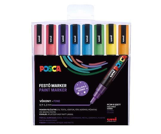 Akrylový popisovač Posca PC-3ML, 8 třpytivých barev, sada, 0,9-1,3 mm, UNI 2UPC3MLCSKL