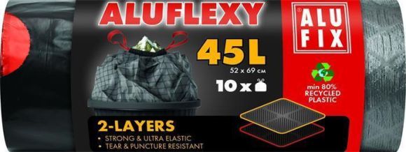 Pytle na odpadky Aluflexy, černá, zatahovací, 45 l, 10 ks, LDPE, ALUFIX  ,balení 10 ks