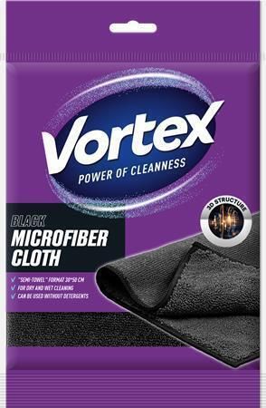 Čisticí hadřík, černá, mikrovlákno, 30 x 50 cm, 1 ks, VORTEX CLOTH130BKVORTEX