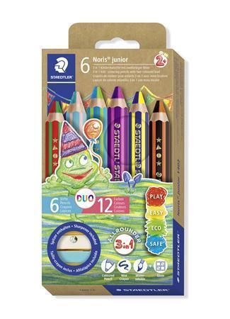 Coloured pencil set, duo colour, with sharpener, STAEDTLER Noris® junior 140, 6 different colours