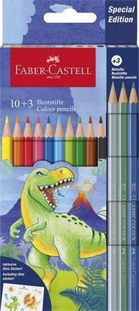 Pastelky Dinosaurus, 10 barev + 3 metalické barvy, šestihranná, FABER-CASTELL 111213
