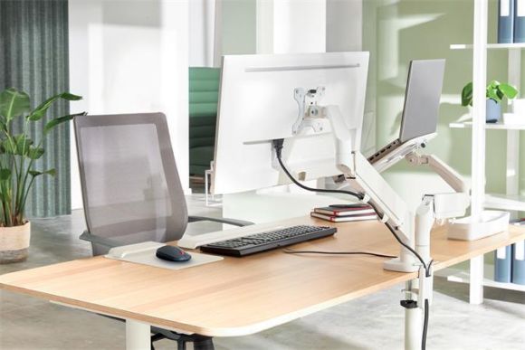 Držák na monitor a notebook Ergo Dual, světle šedá, 2 ramena, LEITZ 65380085 Držák na monitor a notebook Ergo Dual, světle šedá, 2 ramena, LEITZ 65380085