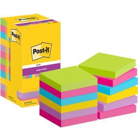 Samolepicí bloček Super Sticky, mix barev, 76 x 76 mm, 12x 90 listů, 3M POSTIT 7100290156 ,balení 1200 ks