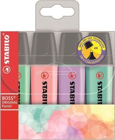 Zvýrazňovač BOSS original Pastel, 4 pastelové barvy, 2-5mm, STABILO ,balení 4 ks