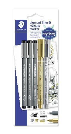 Liner a metalický popisovač Design Journey Pigment Liner, 5 ks, STAEDTLER