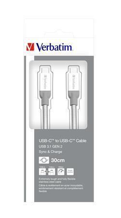 USB kabel, stříbrná, 30 cm, USB-C 3.1 - USB-C, VERBATIM