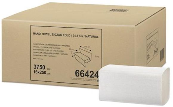 Papírové ručníky Singlefold, přírodní, Z, 2-vrstvé, H3, 250 listů, 66424