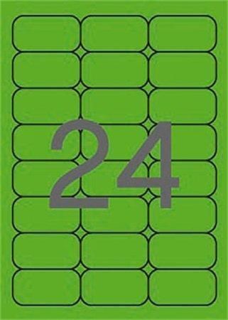 Etiketa, fluorescentní zelená, 64 x 33,9 mm, zaoblené rohy, 480 ks/bal., APLI 02873 ,balení 20 ks