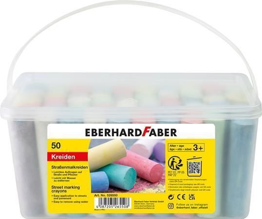 Křídy na chodník, 8 barev, 50 ks, v plastovém kbelíku, EBERHARD FABER 526550 Křídy na chodník, 8 barev, 50 ks, v plastovém kbelíku, EBERHARD FABER 526550