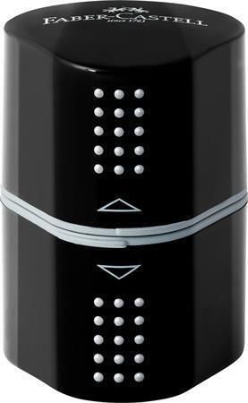 Ořezávátko Grip 2001 Trio, displej/10 ks, černá, 3 otvory, se zásobníkem, FABER-CASTELL 283899