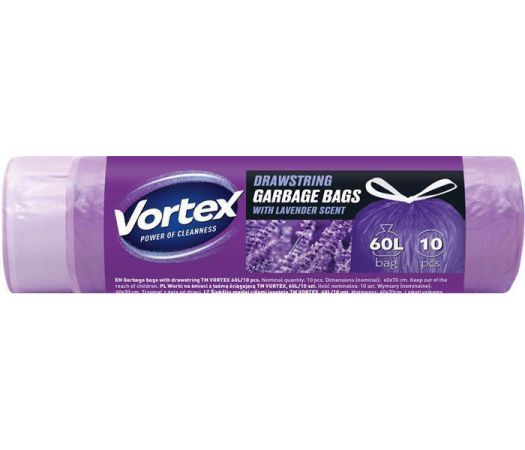 Pytle na odpadky s vůní levandule, zatahovací, 60 l, 10 ks, HDPE, VORTEX MSZ6010VORTEXSCENTLA ,balení 10 ks