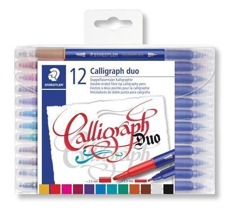 Kaligrafické popisovače Calligraph Duo, sada, 12 barev, 2,0/3,5 mm, oboustranné, STAEDTLER
