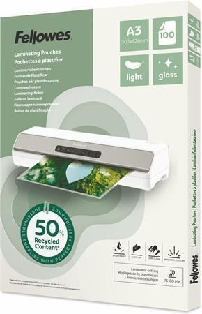 Laminovací fólie Light, 80 mikronů, A3, lesklá, recyklovaný, 100 ks, FELLOWES 100142988 ,balení 100 ks