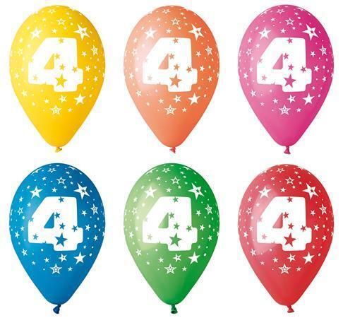 Balónek, s číslem 4, 26 cm ,balení 5 ks