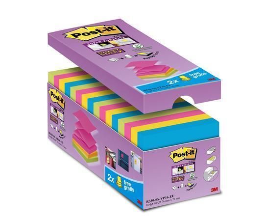 Samolepicí bloček Super Sticky, mix barev, Z, 76 x 76 mm, 16x 90 listů, 3M POSTIT 7100234249 ,balení 1440 ks