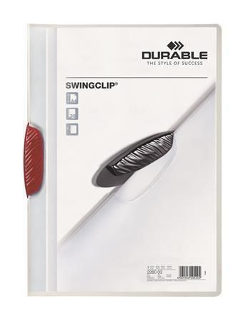 Desky s rychlovazačem Swingclip® 30, červená, s klipem, A4, PP, DURABLE