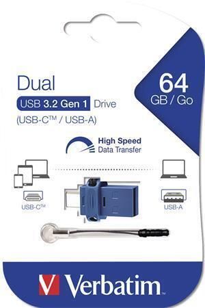 64GB USB Flash 3.0 + USB-C adaptér, VERBATIM DUAL