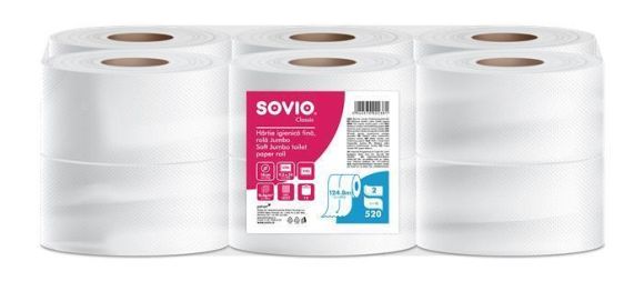 Toaletní papír, bílá, 2-vrstvý, 124,8 m, průměr 18 cm, 12 rolí, SOVIO PP20915 ,balení 12 ks