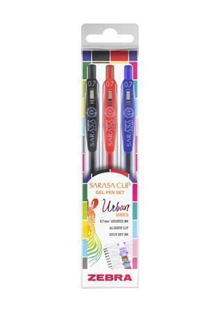 Gelové pero Sarasa Clip Urban Vibes, 3 různé barvy, 0,33 mm, stiskací mechanismus, ZEBRA 99433