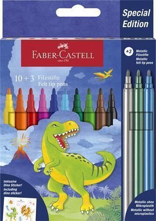 Fixy Dinosaurus, 10 barev + 3 metalické fixy, FABER-CASTELL 554214