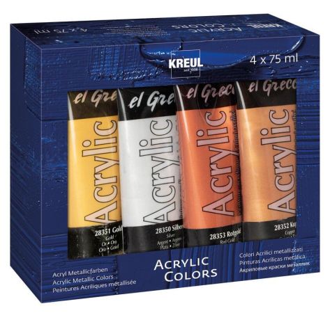 Sada Akrylová barva EL GRECO, 4 barvy, metalické,75 ml v tubě, KREUL ,balení 4 ks