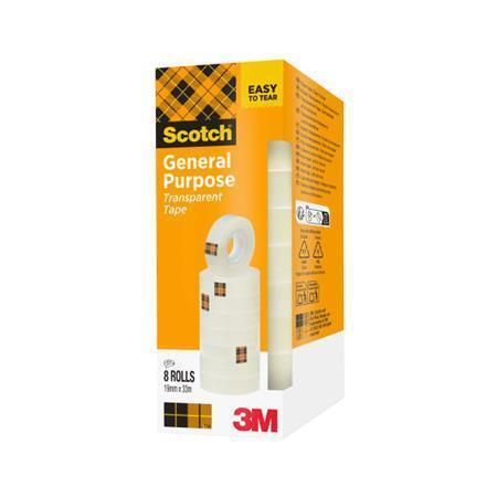 Lepicí páska, transparentní, 19 mm x 33 m, 8 ks/balení, 3M SCOTCH 7100336276 ,balení 8 ks