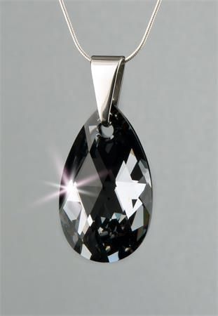 Náhrdelník, SWAROVSKI® Crystals, černý diamant, tvar kapky, 16 mm, ART CRYSTELLA