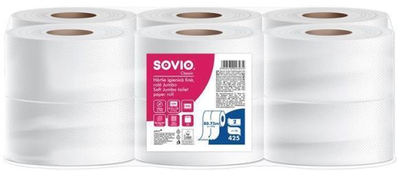 Toaletní papír, bílá, 2-vrstvý, 80,75 m, průměr 18 cm, 12 rolí, SOVIO PP21077 ,balení 12 ks