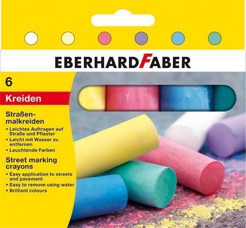 Křídy na chodník, 6 barev, 6 ks, EBERHARD FABER 526506 Křídy na chodník, 6 barev, 6 ks, EBERHARD FABER 526506