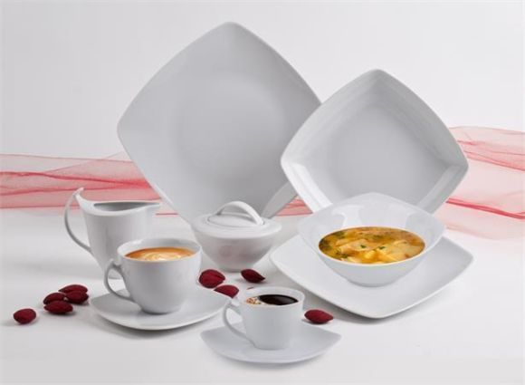 Dezertní talíř Quadrato, bílá, porcelán, čtvercový, 20 cm, ROTBERG ,balení 6 ks