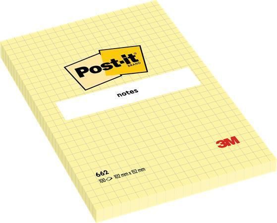 Samolepicí bloček, žlutá, 101 x 152 mm, 6x 100 listů, čtverečkovaný, 3M POSTIT 7100172739 ,balení 100 ks