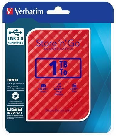 2,5 HDD (hard-drive), 1TB,  USB 3.0, VERBATIM Store \'n\' Go, červená