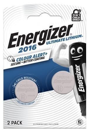 Knoflíková baterie Ultimate Lítium Performance, CR2016, 2 ks, barevné varování, ENERGIZER 76389004 ,balení 2 ks