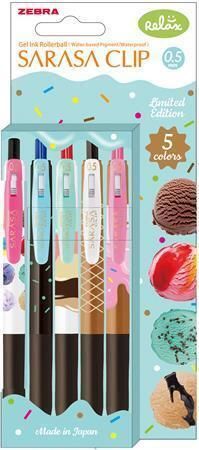 Gelové pero Sarasa Clip Ice Cream, 5 různých barev, 0,33 mm, stiskací mechanismus, ZEBRA 82756