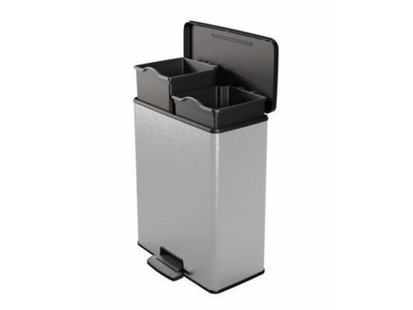 Odpadkový koš Deco Bin Duo, černá-stříbrná, pedálový, 2x 26 l, CURVER 251002