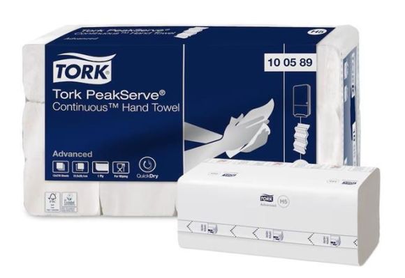 Papírové ručníky PeakServe, bílá s šedým vzorem listů, 1-vrstvé, systém H5, Advanced, TORK 100589 Papírové ručníky PeakServe, bílá s šedým vzorem listů, 1-vrstvé, systém H5, Advanced, TORK 100589