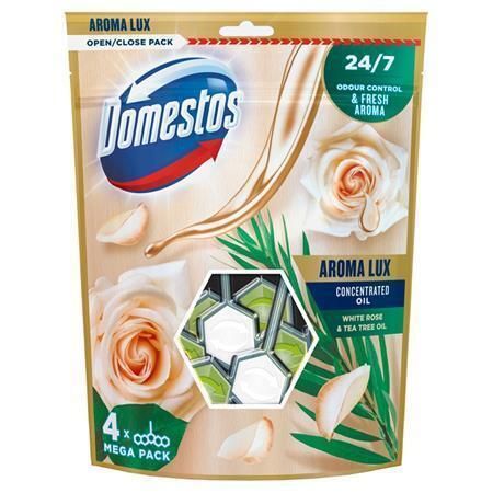 WC blok Aroma Lux, poupě bílé růže a tea tree olej, 4x 50 g, DOMESTOS 68689964 ,balení 4 ks WC blok Aroma Lux, poupě bílé růže a tea tree olej, 4x 50 g, DOMESTOS 68689964 ,balení 4 ks