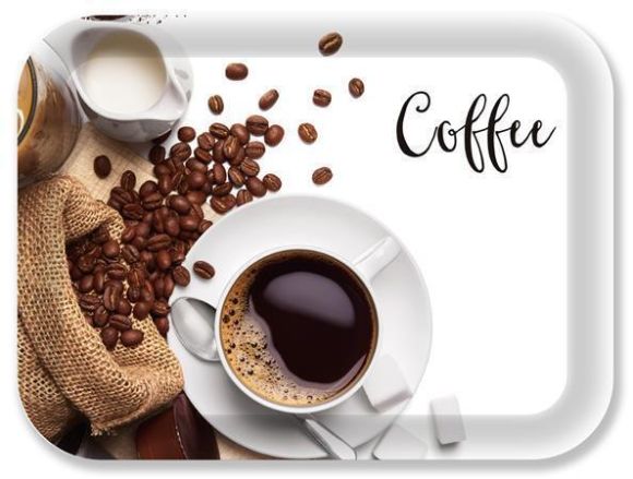 Tác, kávový vzor, plastový, obdélníkový, 33 x 24,5 cm, 1605MUA123