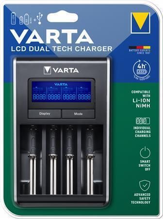 Nabíječka baterií LCD Dual Tech, AA/AAA/Li-ion accu+USB, bez baterií, VARTA 57676101401