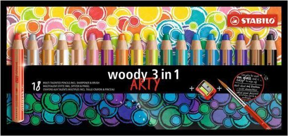 Barevné tužky Woody ARTY 3 in 1, 18 různých barev, kulatá, silná, STABILO