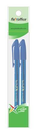 Kuličkové pero TechJob, modrá, 0,4 mm, 2ks/blister, s uzávěrem, FLEXOFFICE