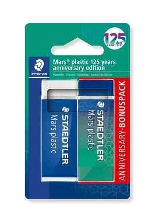 Pryž Mars Plastic 526, modrozelená, 2 ks, výroční edice 125 let, STAEDTLER 52650MABK1