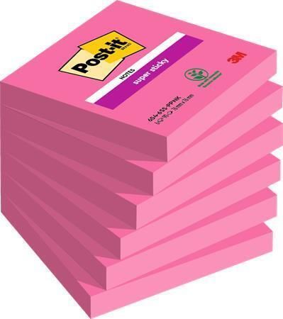 Samolepicí bloček Super Sticky, růžová, 76 x 76 mm, 6x 90 listů, 3M POSTIT 7100263208 ,balení 540 ks